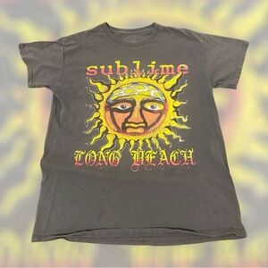 Sublime Logo Sun Stamp T-Shirt Mens Medium Long Beach Gray Band Short Sleeve